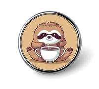 Spilla rotonda in metallo con bottone, spilla alla moda, spilla da bavero con bradipo yoga, spilla con bottone per abbigliamento e caffè, distintivi