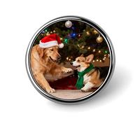 Spilla rotonda in metallo con bottone, spilla alla moda, spilla natalizia con cucciolo che gioca, spilla con bottone, distintivo