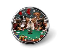 Spilla rotonda in metallo con bottone, spilla alla moda, spilla natalizia con cucciolo che gioca, spilla con bottone, distintivo