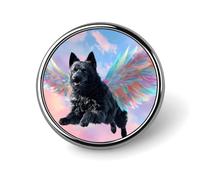 Spilla rotonda in metallo con cane Schipperke dalle ali colorate, spilla da bavero alla moda, gioiello decorativo unisex
