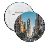 Spilla rotonda in metallo con edifici alti in città, spilla leggera per zaino, spille alla moda per camicie, giacche, cappotti, scialle, unisex, 20PCS, Banda stagnata, perni rotondi in metallo