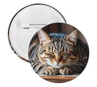 Spilla rotonda in metallo con gatto che dorme, spilla leggera per zaino, spille alla moda per camicie, giacche, scialle, cappotti, unisex, 5PCS, Banda stagnata, perni rotondi in metallo
