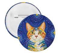 Spilla rotonda in metallo con gatto che guarda le stelle, spilla leggera per zaino, spille alla moda per camicie, giacche, scialle, cappotti, unisex, 5PCS, Banda stagnata, perni rotondi in metallo