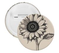 Spilla rotonda in metallo con girasoli bianchi e neri, spilla leggera per zaino, spille alla moda per camicie, giacche, cappotti, scialle, unisex, 5PCS, Banda stagnata, perni rotondi in metallo