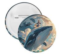 Spilla rotonda in metallo con illustrazione di una balena, spilla leggera per zaino, spilla alla moda per camicie, giacche, cappotti, unisex, 5PCS, Banda stagnata, perni rotondi in metallo