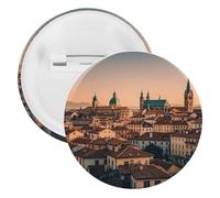 Spilla rotonda in metallo con la città vecchia al tramonto, spilla leggera per zaino, spille alla moda per camicie, giacche, cappotti, scialle, unisex, 12PCS, Banda stagnata, perni rotondi in metallo