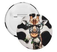 Spilla rotonda in metallo con la giraffa morde la rosa, spilla leggera per zaino, spille alla moda per camicie, giacche, cappotti, scialle, unisex, 5PCS, Banda stagnata, perni rotondi in metallo