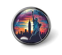 Spilla rotonda in metallo con lo skyline di New York City e baseball, decorazione per gioielli artistici