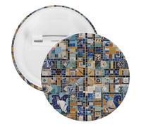 Spilla rotonda in metallo con mosaico in marmo nostalgico, spilla leggera per zaino, spille alla moda per camicie, giacche, cappotti, scialle, unisex, 20PCS, Banda stagnata, perni rotondi in metallo