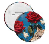 Spilla rotonda in metallo con motivo rosa rossa e tre lupi, spilla leggera per zaino, spille alla moda per camicie, giacche, cappotti, scialle, unisex, 12PCS, Banda stagnata, perni rotondi in metallo