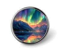 Spilla rotonda in metallo con riflesso delle montagne dell'aurora boreale, spilla da bavero alla moda, gioiello decorativo unisex