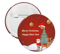 Spilla rotonda in metallo con scritta "Merry Christmas and Happy New Year", leggera per zaino, spille alla moda per camicie, giacche, cappotti, scialle, unisex, 12PCS, Banda stagnata, perni rotondi in