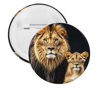 Spilla rotonda in metallo con scritta "Mother Lion and Young Leone", spilla leggera per zaino, spille alla moda per camicie, giacche, cappotti, scialle, unisex, 5PCS, Banda stagnata, perni rotondi in