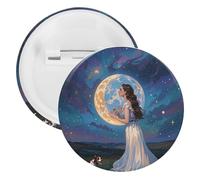 Spilla rotonda in metallo con simbolo dell'amicizia sotto la luna gigante, spilla leggera per zaino, spille alla moda per camicie, giacche, scialle, cappotti, unisex, 12PCS, Banda stagnata, perni