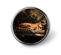 Spilla rotonda in metallo con stampa di un gatto arancione addormentato, alla moda - per zaini o risvolti, spilla di San Vale