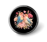 Spilla rotonda in metallo con uccellini innamorati e rose, spilla da bavero alla moda, gioiello decorativo unisex