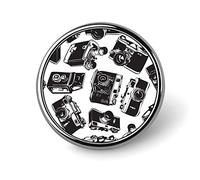 Spilla rotonda in stile retrò vintage con motivo senza cuciture con vecchie macchine fotografiche, spilla da bavero liscia unisex, spilla leggera per gioielli e artigianato, decorazione per accesso