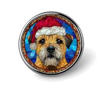 Spilla rotonda in vetro colorato con cappello di Babbo Natale Border Terrier per uomo donna moda distintivo collare pin vestito giacca zaino accessori