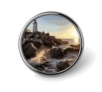 Spilla rotonda Lighthouse Rocks Seaside per uomo e donna, spille resistenti ed eleganti, spille in metallo leggere per camicie, giacche e cappelli