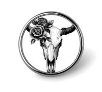 Spilla rotonda minimalista con teschio di mucca con rose per uomo donna moda distintivo collare pin vestito giacca zaino accessori