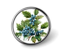 Spilla rotonda natalizia con agrifoglio vischio e bacche blu sul verde per uomo donna moda distintivo collare pin vestito giacca zaino accessori