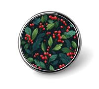Spilla rotonda natalizia con foglie di agrifoglio e bacche rosse per uomo donna moda distintivo collare pin abito giacca zaino accessori