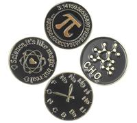 Spilla Rotonda Nera 4 Pezzi in Lega Smalto per Stem | Design Simboli di Scienza e Matematica, Chiusura Robusta, per Cappelli e Cordini, Stile Unisex