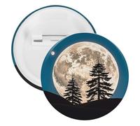 Spilla rotonda per donne e uomini, spilla rotonda unisex, spilla da bavero con alberi di pino della luna, accessorio per Natale, Halloween, compleanno, costume, 1 pezzo, plastica, senza pietra