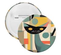 Spilla rotonda personalizzata a forma di gatto in stile moderno della metà del secolo, grande bottone artigianale, adatta per insegnanti, infermieri, medici, personale, accessori regalo per feste