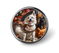 Spilla rotonda personalizzata con bottone a forma di cane eschimese americano di Halloween, per la decorazione di vestiti
