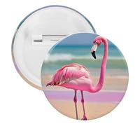 Spilla rotonda personalizzata con fenicottero rosa sulla spiaggia, grande bottone, adatta per insegnanti, infermieri, medici, personale, accessori regalo per feste, 1Pcs, Plastica, plastica