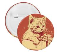 Spilla rotonda personalizzata con gatto sdraiato sulla scatola, grande bottone artigianale adatto per insegnanti, infermieri, medici, personale, accessori regalo per feste, 5PCS, Plastica, plastica