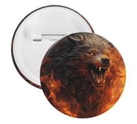 Spilla rotonda personalizzata con lupo selvatico nel fuoco, grande bottone, adatta per insegnanti, infermieri, medici, personale, accessori regalo per feste, 5PCS, Plastica, plastica