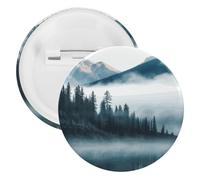 Spilla rotonda personalizzata con paesaggio delle montagne nebbiose, grande bottone, adatta per insegnanti, infermieri, medici, personale, accessori regalo per feste, 1PCS, Plastica, plastica