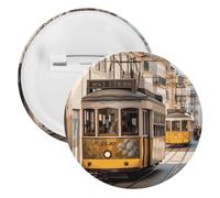 Spilla rotonda personalizzata con tram di Lisbona, grande bottone, adatta per insegnanti, infermieri, medici, personale, accessori regalo per feste, 12PCS, Plastica, plastica