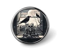 Spilla rotonda personalizzata con un corvo sul davanzale della finestra, spilla alla moda, spilla da bavero per cravatta, accessorio decorativo per costumi da uomo e donna.