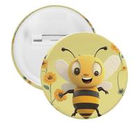 Spilla rotonda personalizzata Happy Bee in latta con grande bottone, adatta per insegnanti, infermieri, medici, personale, accessori regalo per feste, 5PCS, Plastica, plastica