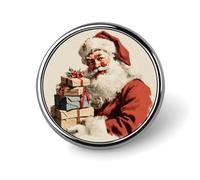 Spilla rotonda retrò con Babbo Natale che porta una pila di regali, per uomo e donna, spilla alla moda, spilla da colletto, abito, giacca, zaino, accessori