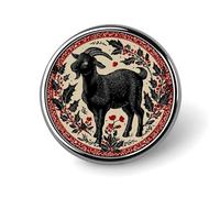 Spilla rotonda retrò con capra nera agrifoglio vischio per uomo donna moda distintivo collare pin vestito giacca zaino accessori