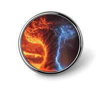 Spilla rotonda smaltata a forma di tornado e temporali, ideale come decorazione per bavero, zaino o cappello.