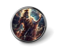 Spilla rotonda smaltata con soggetto Zeus, dio della mitologia greca, ideale per bavero, zaino e cappelli.