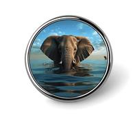 Spilla rotonda stampata con elefante seduto nell'acqua, un accessorio indispensabile per le donne alla moda, ideale per San Valentino, compleanno, laurea
