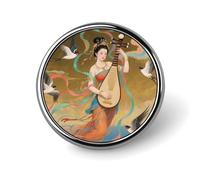 Spilla rotonda stampata con la dea Dunhuang che suona la pipa. Un accessorio indispensabile per le donne alla moda, ideale per San Valentino, compleanno, laurea.