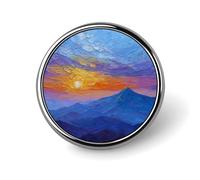 Spilla rotonda Sunrise over A Mountain, per uomo e donna, alla moda, per colletto, giacca, zaino, accessori