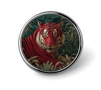 Spilla rotonda tigri tropicali giungla rosso verde
