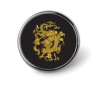 Spilla rotonda tradizionale cinese a forma di drago dorato su sfondo nero scuro, spilla da bavero liscia unisex, spilla leggera per gioielli artigianali, decorazione per accessori per costumi da uo