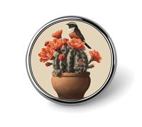 Spilla rotonda vintage a forma di cactus e uccello, per uomo e donna, alla moda, accessorio per colletto e giacca