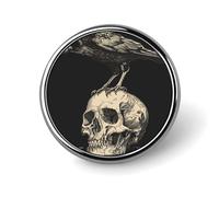 Spilla rotonda vintage a forma di corvo su un teschio umano, per uomo e donna, alla moda, spilla per colletto, giacca, zaino, accessori