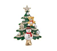 Spilla smaltata a forma di albero di Natale con strass, color oro, per | Spilla smaltata a forma di pupazzo di neve, stella portafortuna con perle finte, 6 cm, per feste di Natale, cappotti, sciarpe