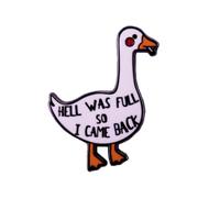 Spilla smaltata a forma di anatra fumante con scritta in inglese "Hell Was Full So I Came Back", divertente spilla smaltata a forma di anatra, per zaino, decorazione per vestiti, gioielli, accessori,